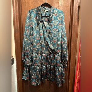 On 34TH Floral satin faux wrap dress